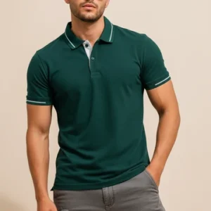 Green Pique Stripe Collar Tshirt