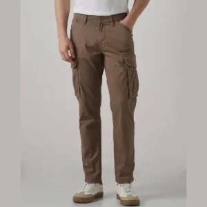 Men Brown Solid Cargo Pant