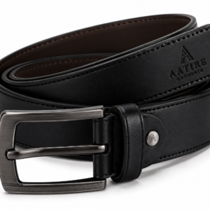 Rolled Black Leather Belt with Gunmetal Buckle