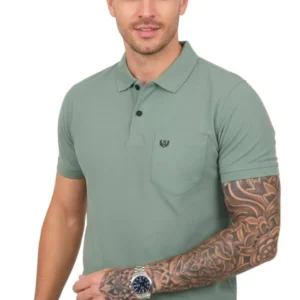 Sage Green Men Collar Tshirt