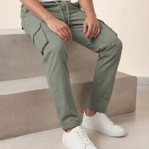 Sage Green Solid Cargo Pants For Men