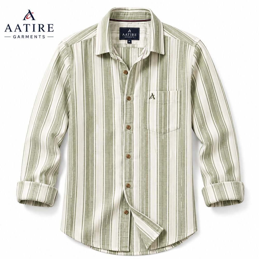 AATIRE Olive Stripe Casual Shirt